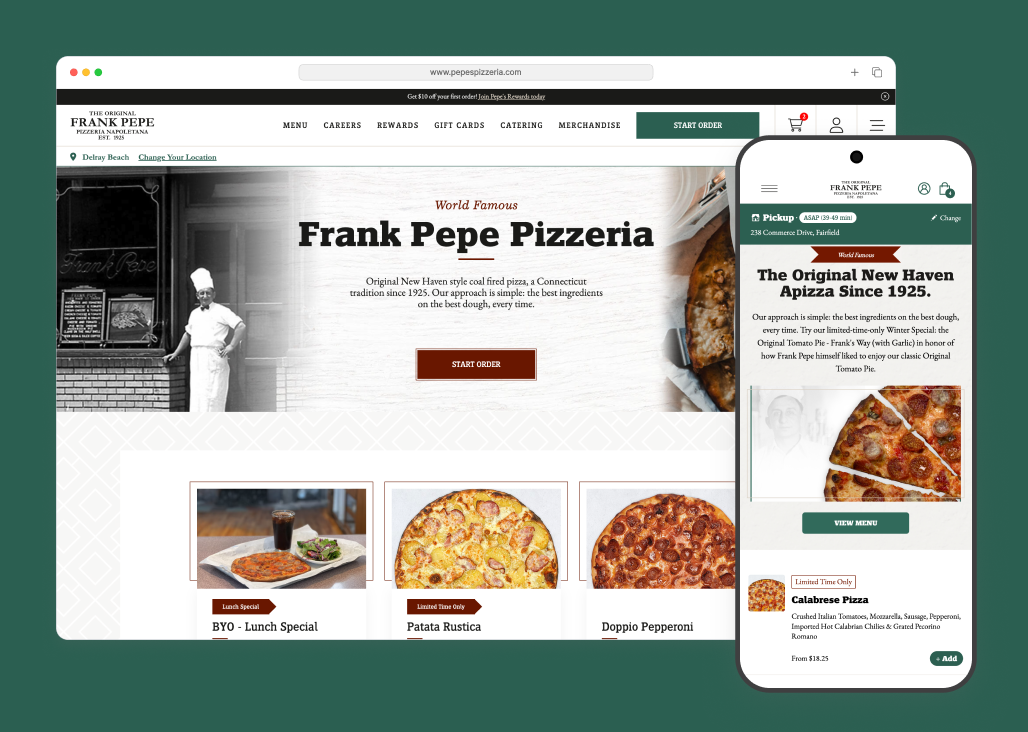 Frank Pepe's Pizzeria website design -