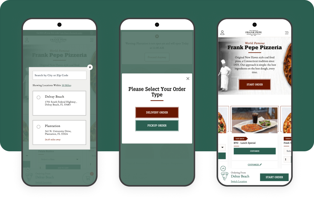 Frank Pepe's Pizzeria website design - mobile first