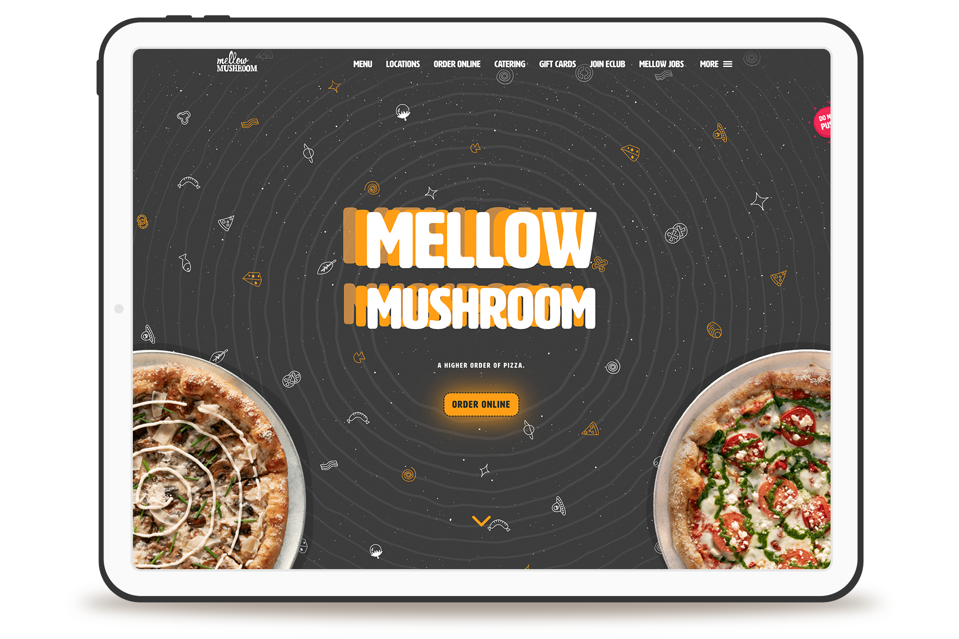 Mellow Mushroom restaurant website development and technology home page