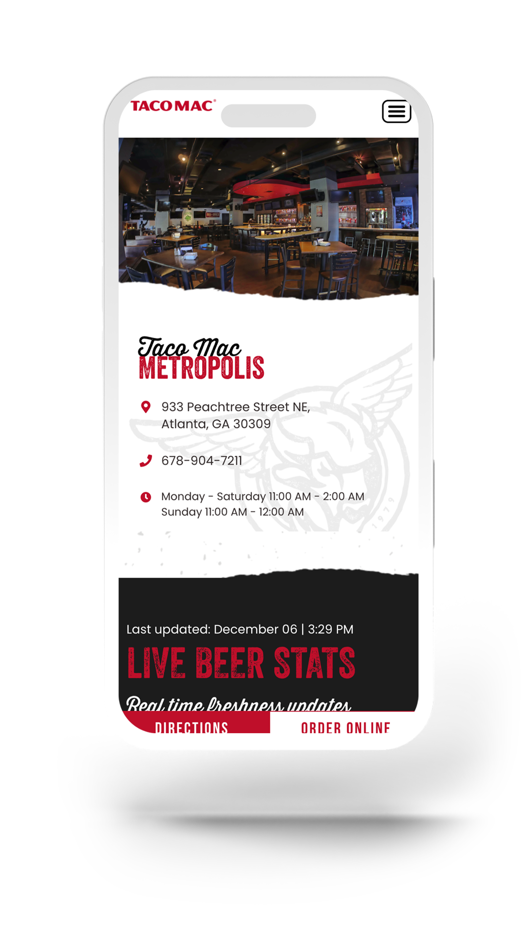 Taco Mac restaurant website design and development