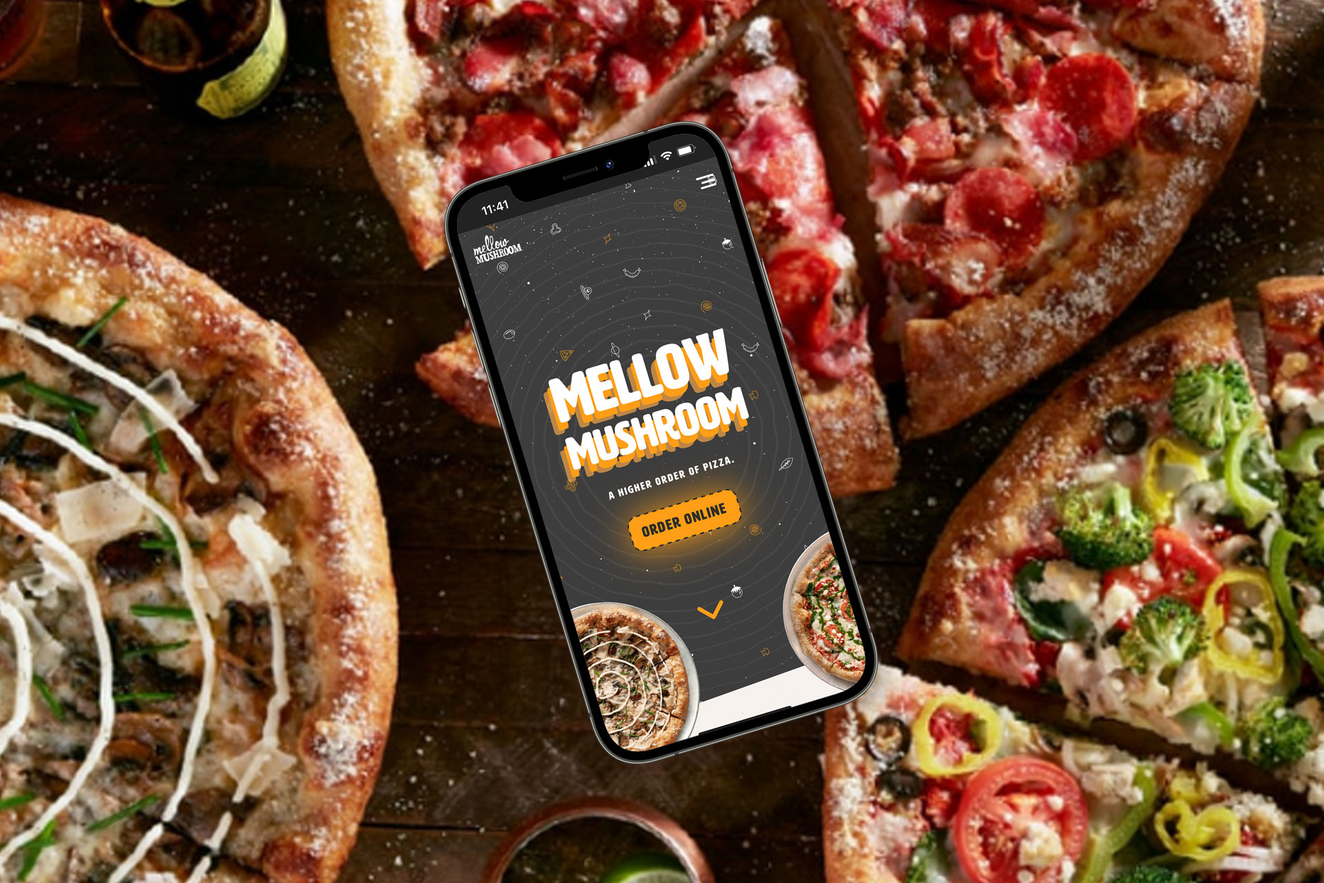 Mellow Mushroom restaurant website with Olo connectivity