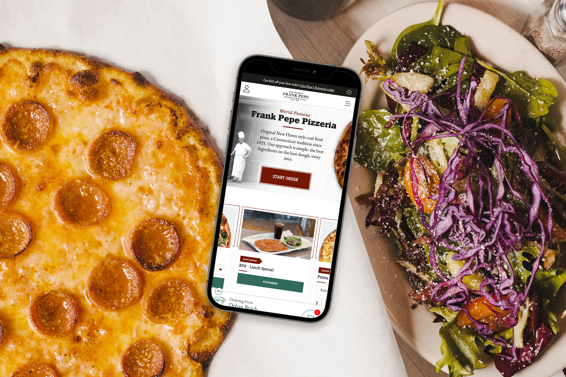 Frank Pepe's Pizzeria fully integration restaurant online ordering website and mobile experience