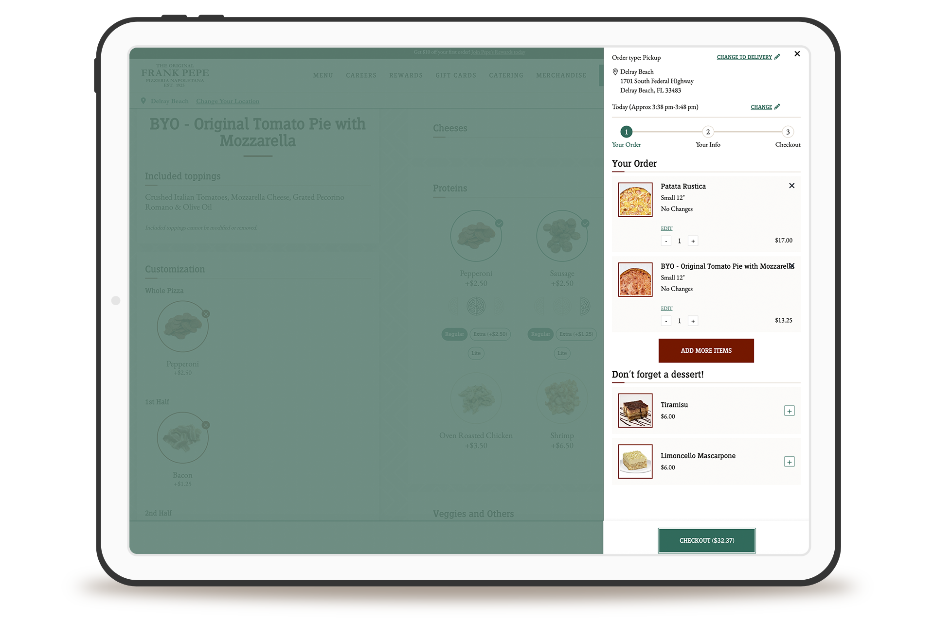 Frank Pepe's Pizzeria restaurant website design and development