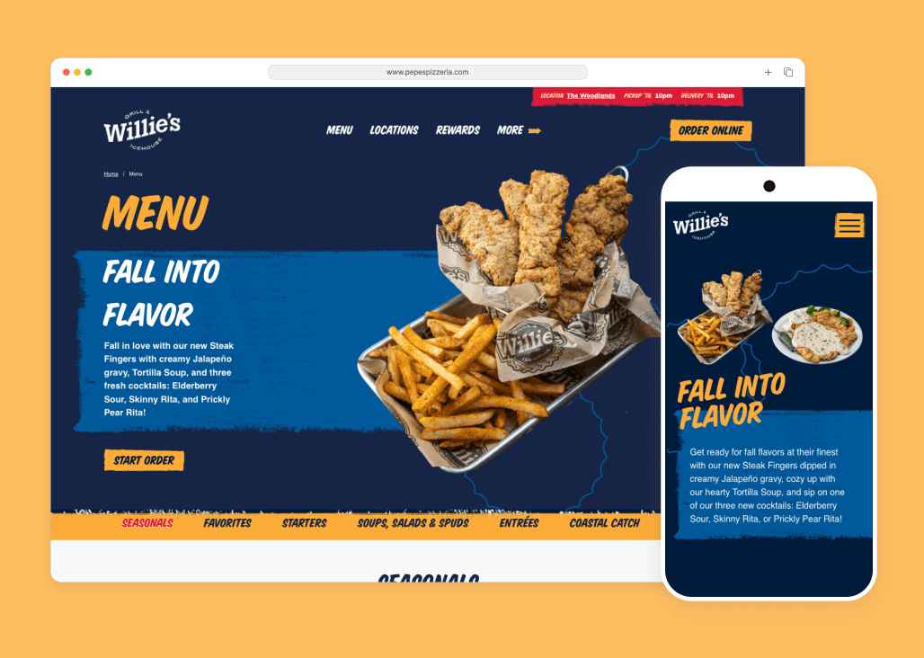 Willie's Grill & Icehouse home page redesign