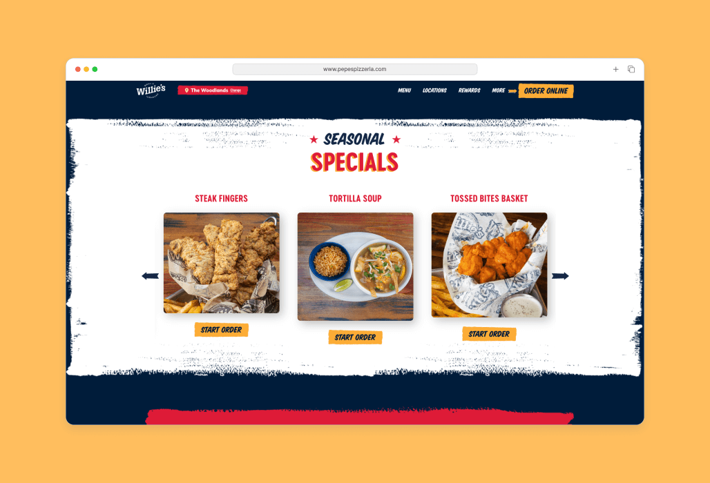 Willie's Grill & Icehouse specials and marketing on new website
