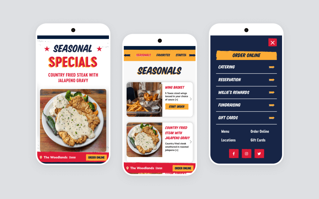 Willie's Grill & Icehouse specials and marketing on new website