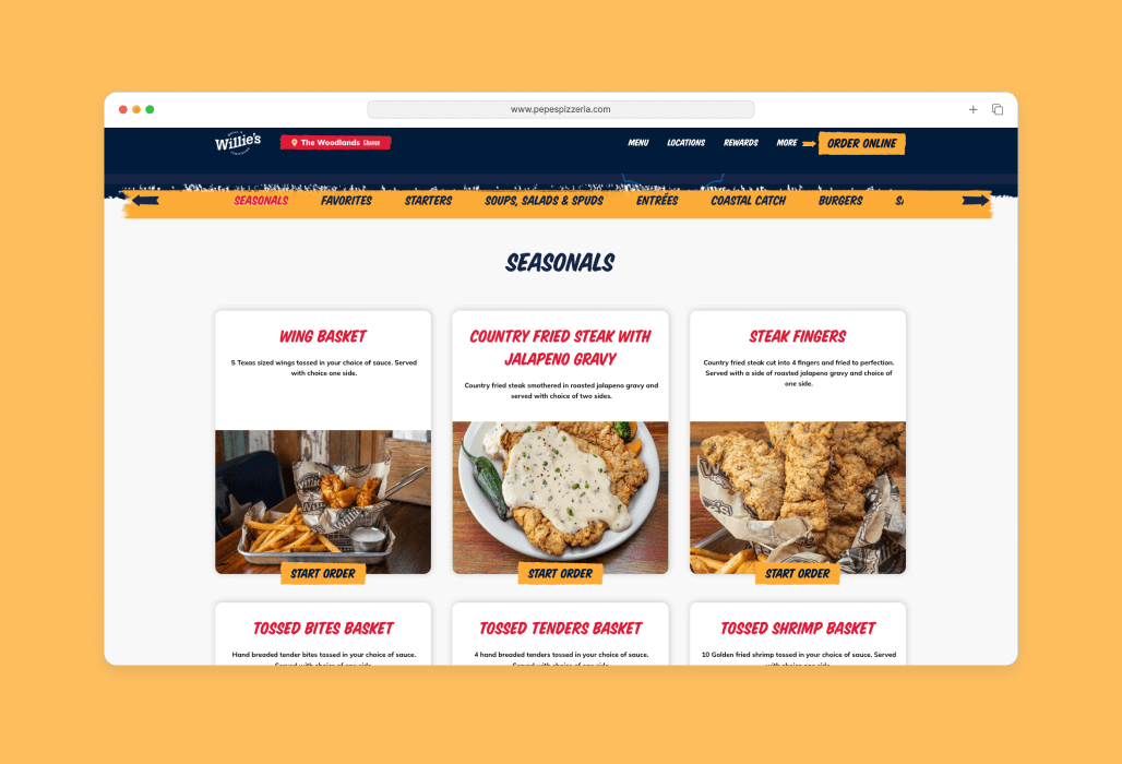 Willie's Grill & Icehouse specials and marketing on new website