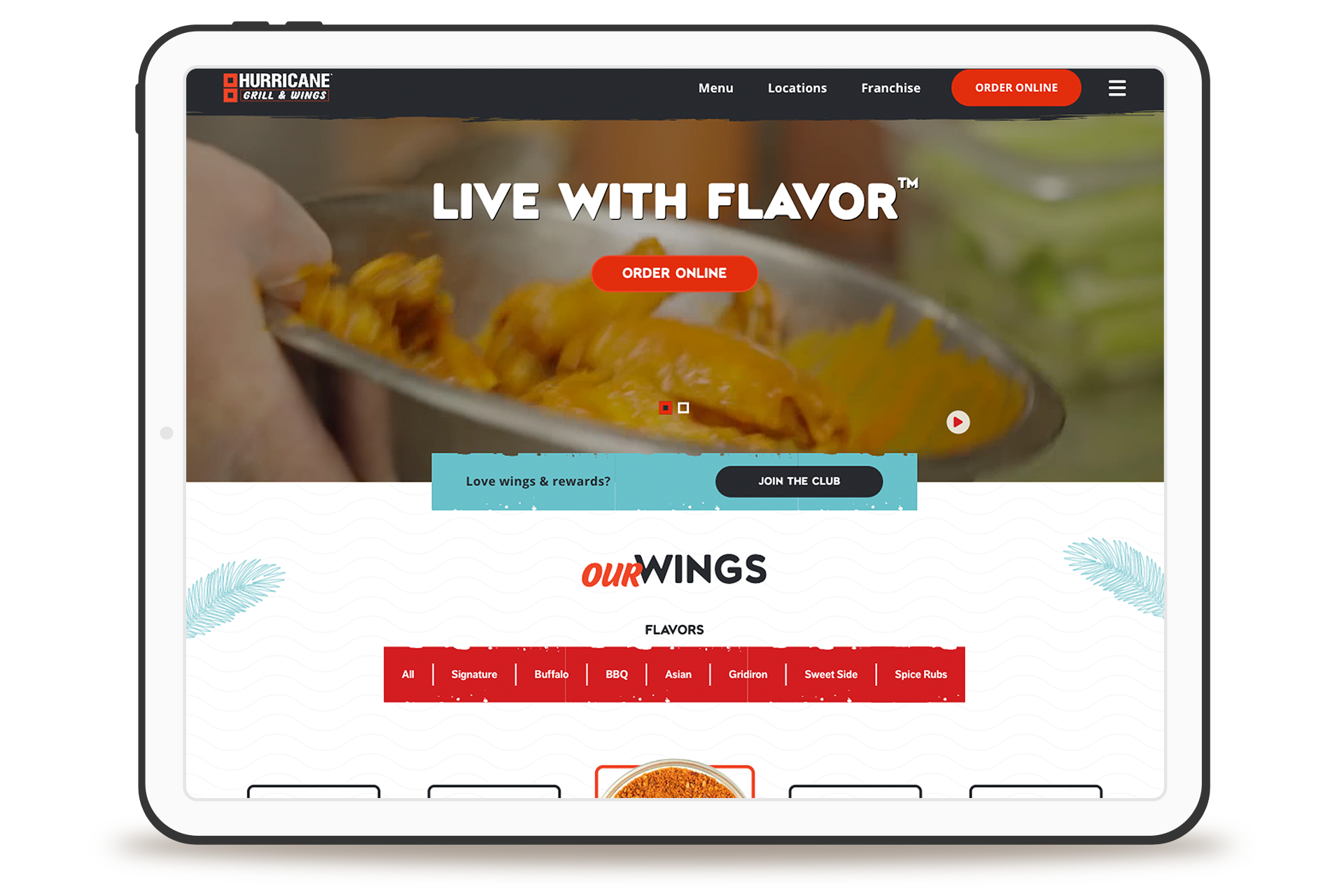 FAT Brands Hurricane grill and wings website design and development on multsite platform