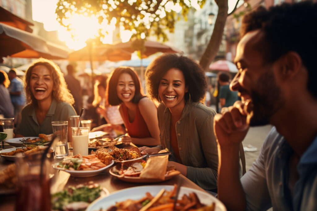 Friends dining at an ADA Compliant multiunit restaurant chain