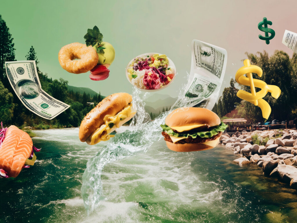 flowing river of order receipts and restaurant food