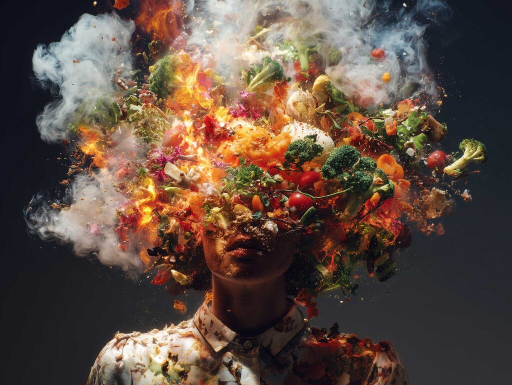 cognitive overlad in restaurant digital experiences head exploding with food