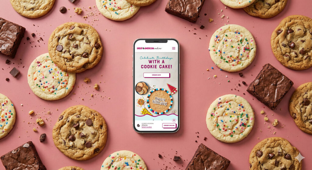 Custom frontend website design and development for snack restaurant brand, Great American Cookies