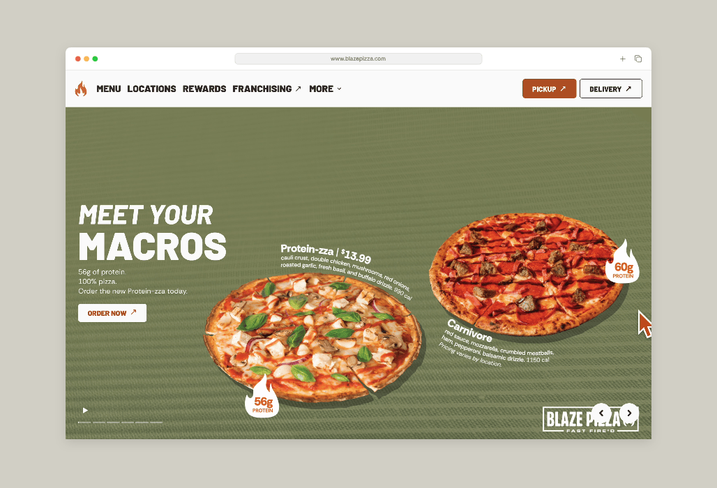 Dynamic marketing area on the home page with full CMS control - Blaze Pizza