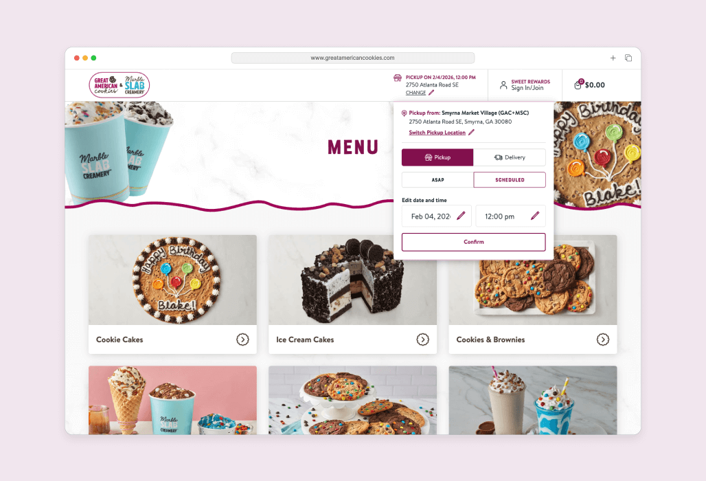 Conveyance mode selection streamlined for Great American Cookies