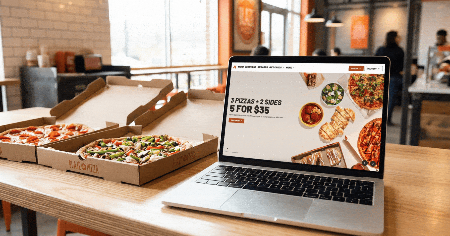 Blaze Pizza digital experience marketing website linked to Thanx and Olo