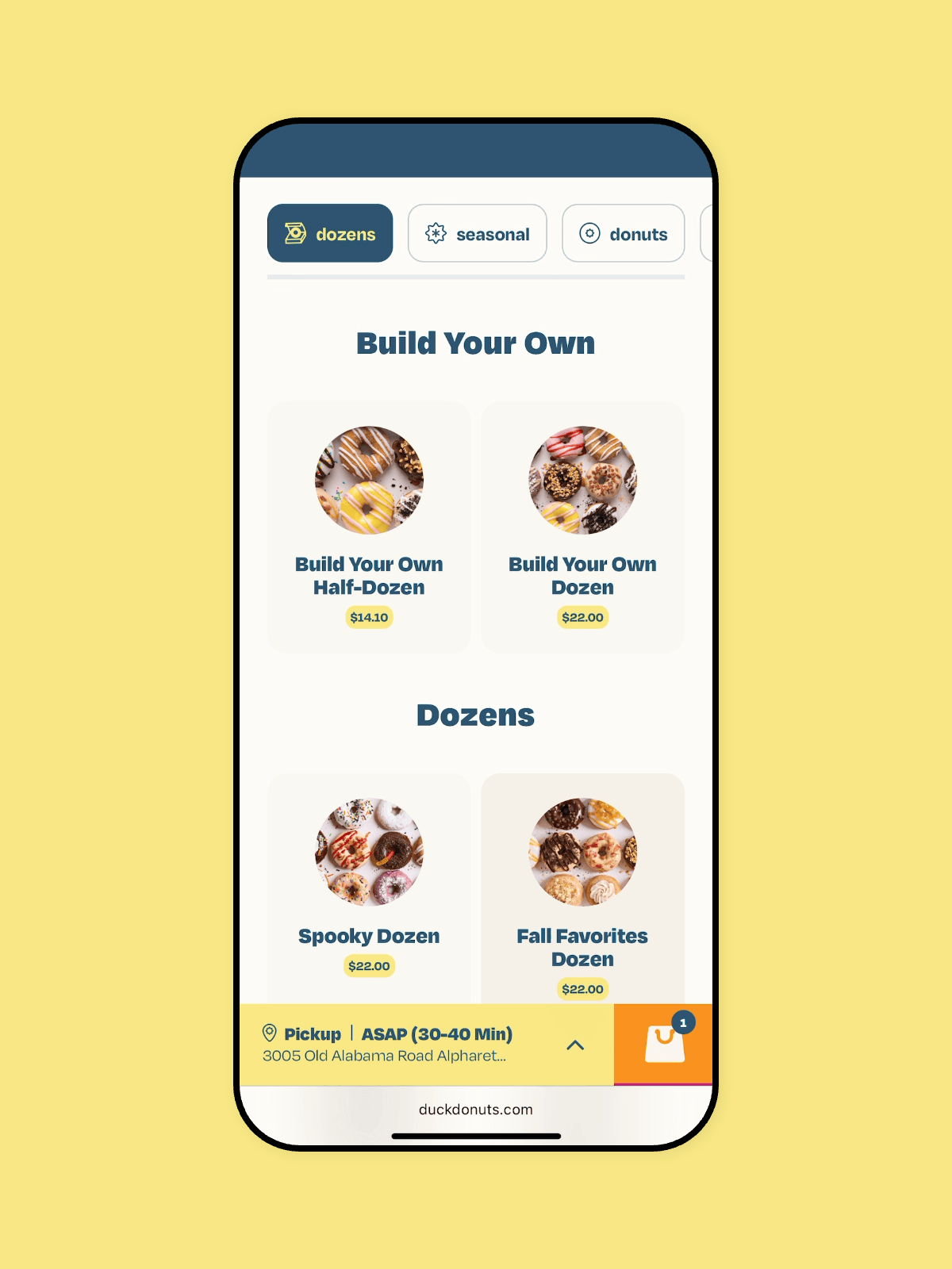 Duck Donuts' custom donut box builder feature on new website