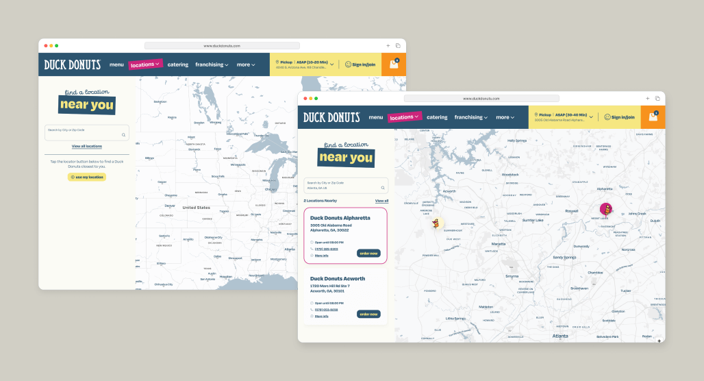Duck Donuts' location finder system design and development on new website